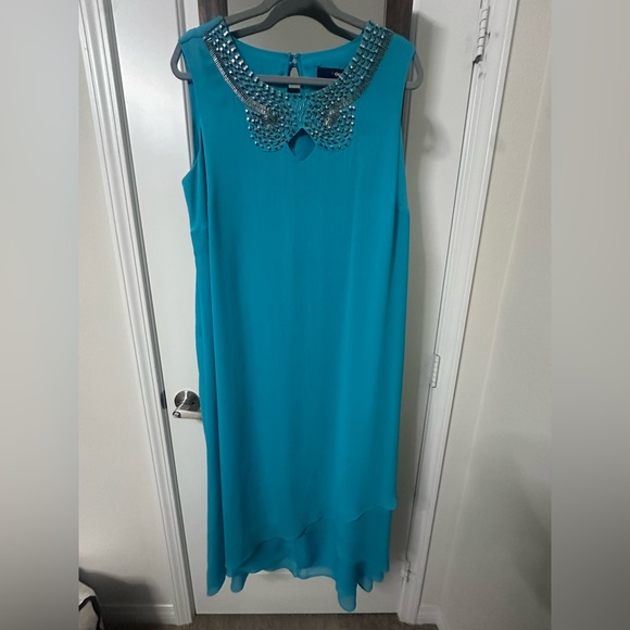 Denim 24/7 Turquoise Maxi Dress with Embellished Neckline - Picture 1 of 3